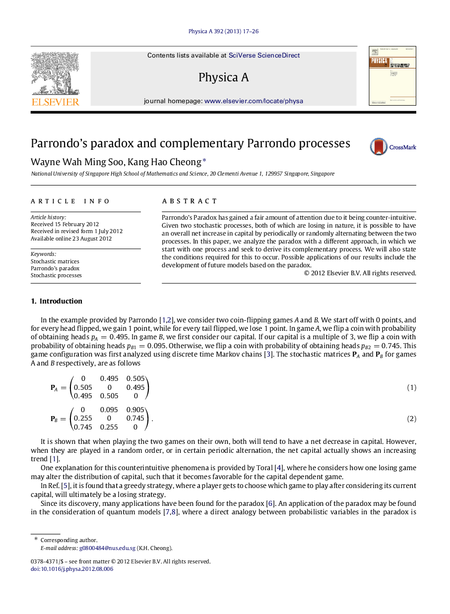 Parrondo's paradox and complementary Parrondo processes