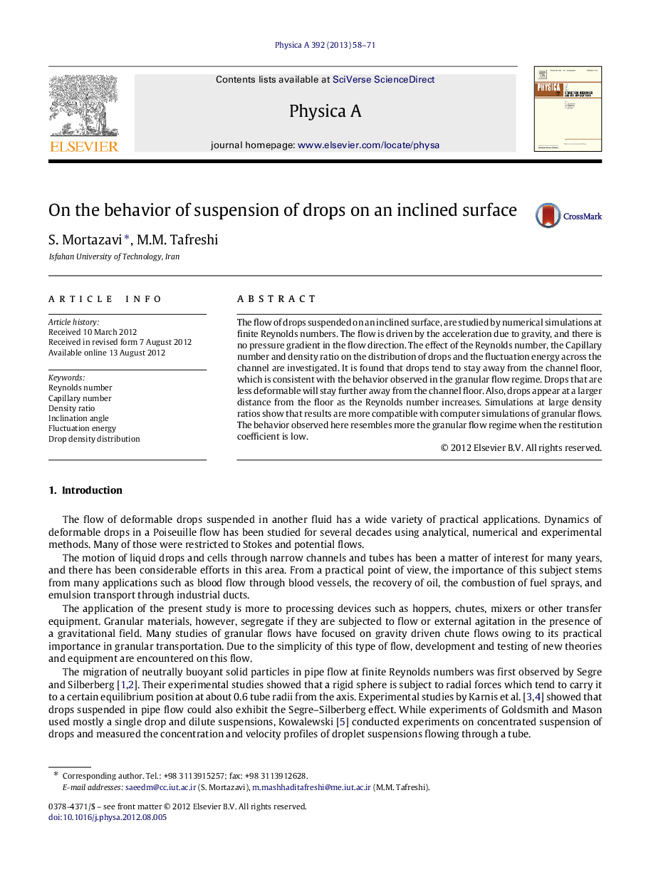 On the behavior of suspension of drops on an inclined surface