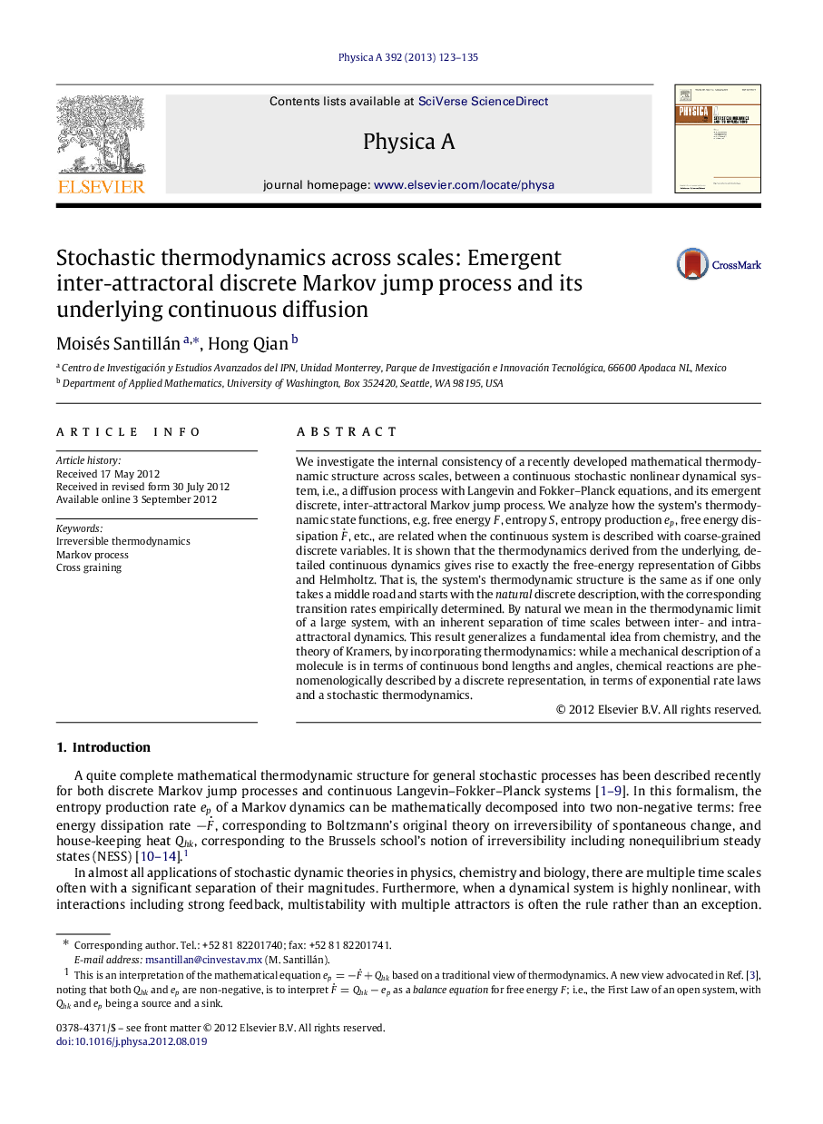 Stochastic thermodynamics across scales: Emergent inter-attractoral discrete Markov jump process and its underlying continuous diffusion