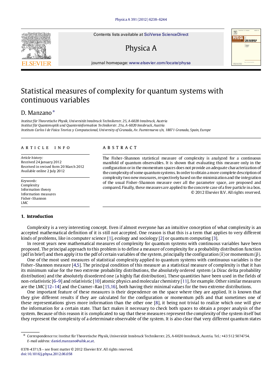 Statistical measures of complexity for quantum systems with continuous variables