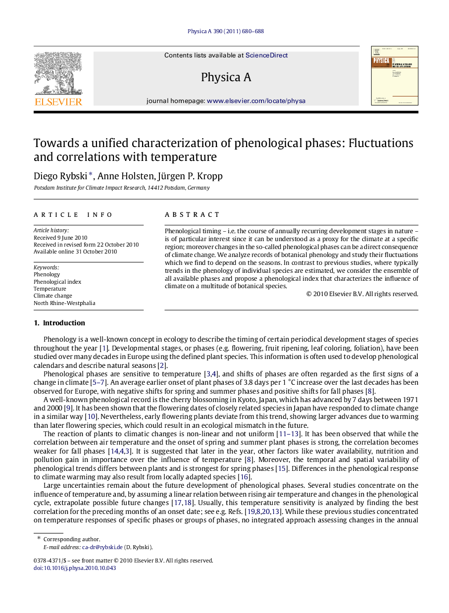 Towards a unified characterization of phenological phases: Fluctuations and correlations with temperature