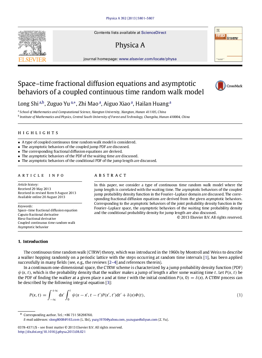 Space-time fractional diffusion equations and asymptotic behaviors of a coupled continuous time random walk model