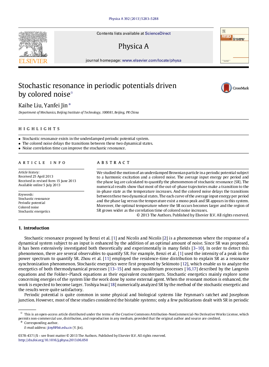 Stochastic resonance in periodic potentials driven by colored noise