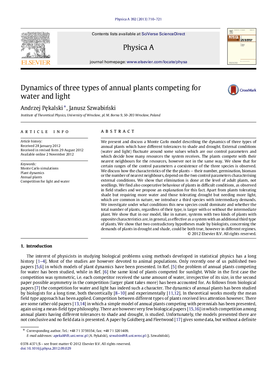 Dynamics of three types of annual plants competing for water and light