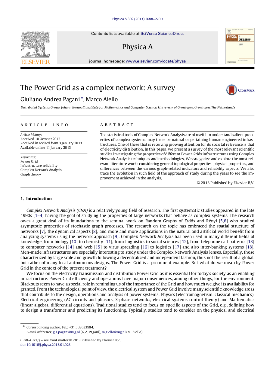 The Power GridÂ as a complex network: A survey