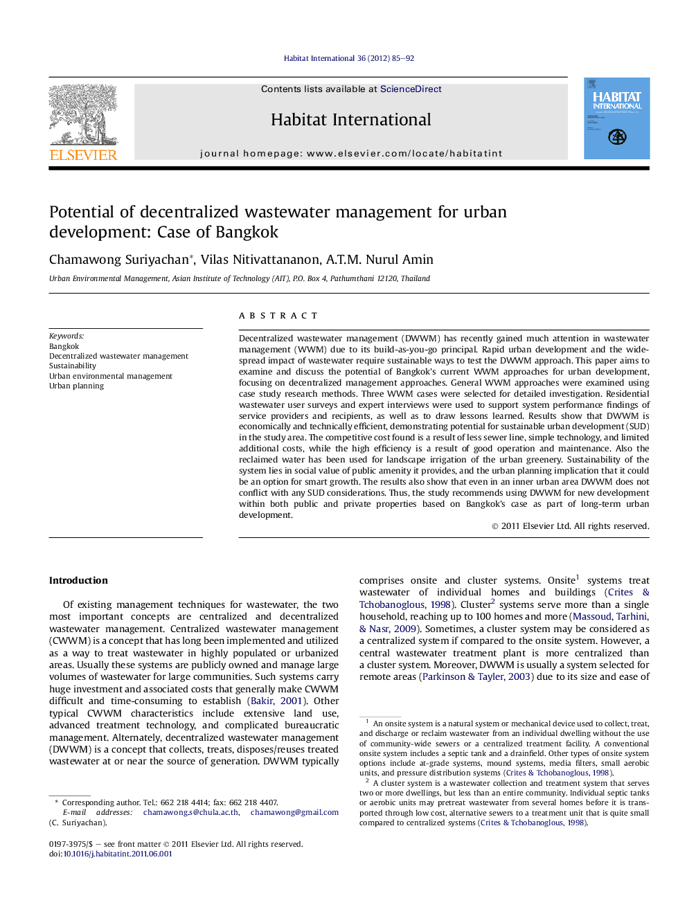 Potential of decentralized wastewater management for urban development: Case of Bangkok