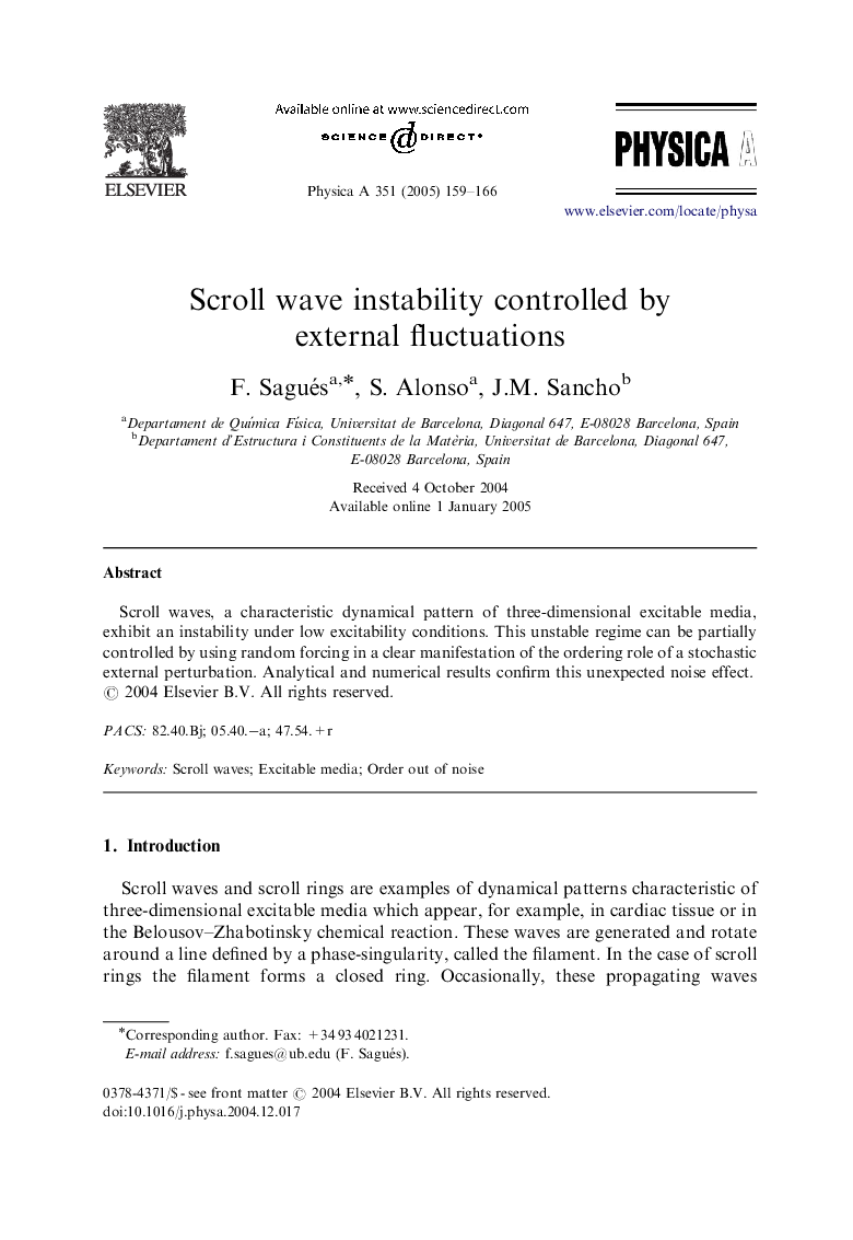 Scroll wave instability controlled by external fluctuations