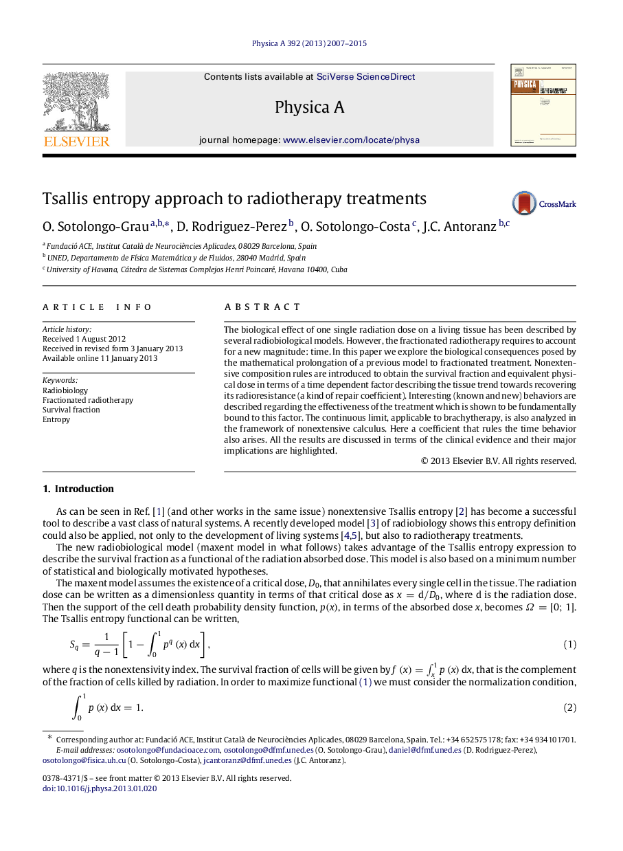 Tsallis entropy approach to radiotherapy treatments