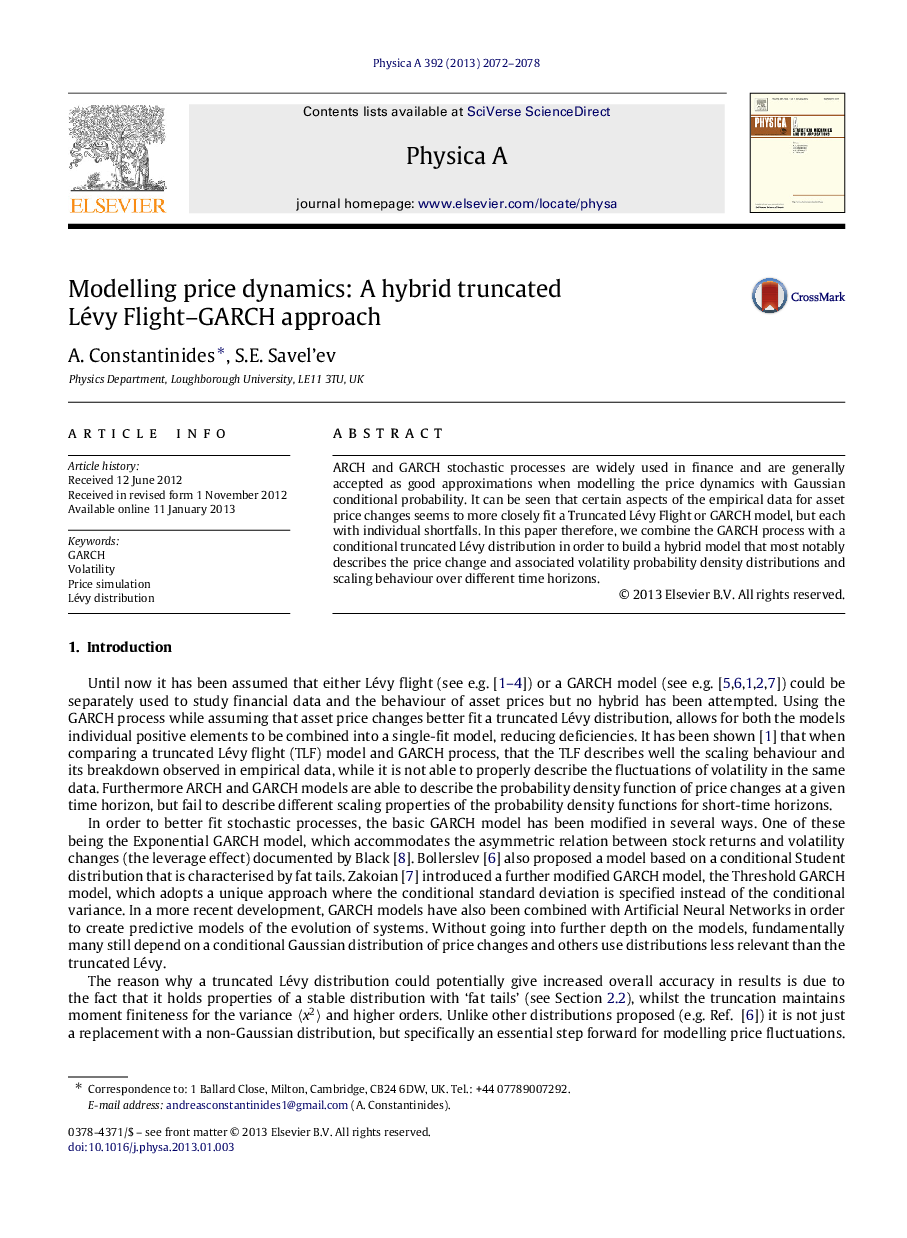 Modelling price dynamics: A hybrid truncated Lévy Flight-GARCH approach