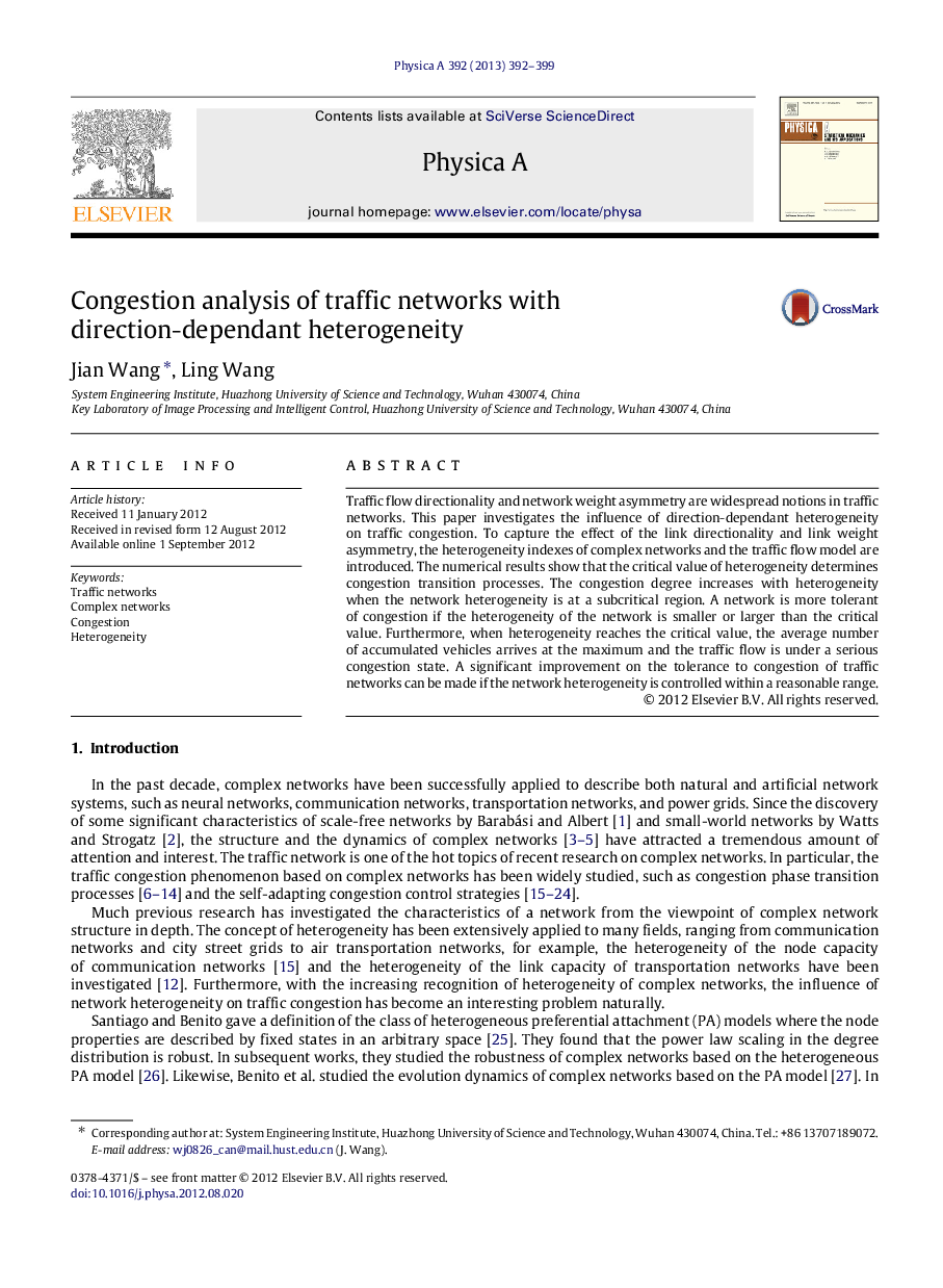 Congestion analysis of traffic networks with direction-dependant heterogeneity