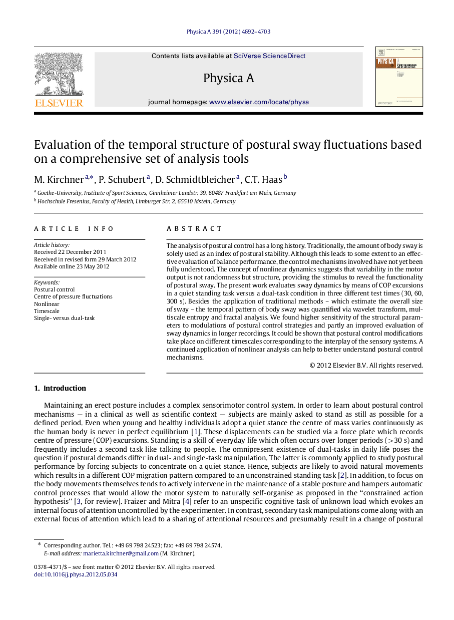 Evaluation of the temporal structure of postural sway fluctuations based on a comprehensive set of analysis tools