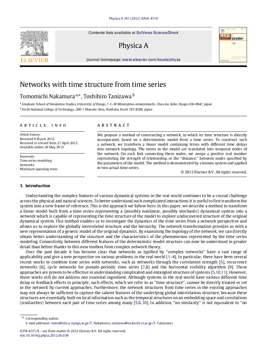 Networks with time structure from time series