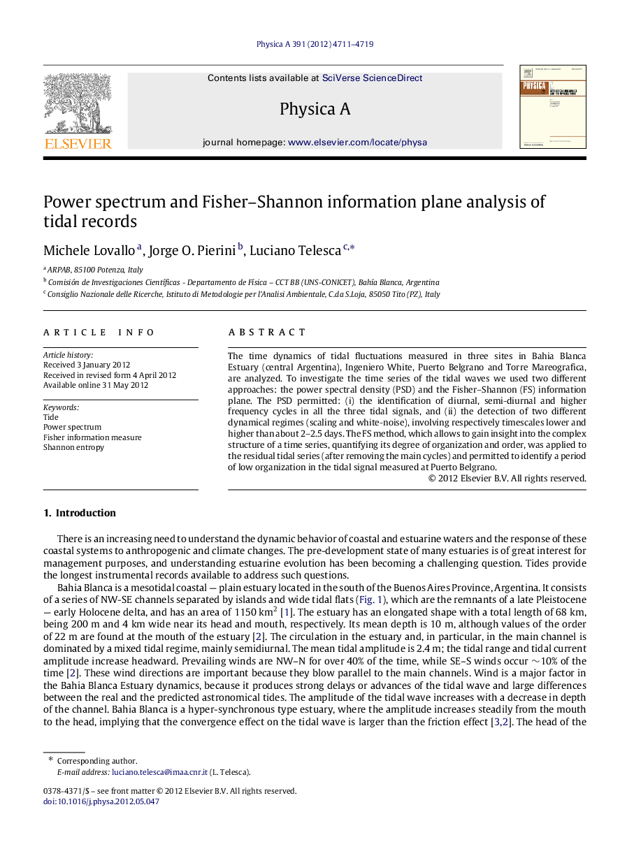 Power spectrum and Fisher-Shannon information plane analysis of tidal records