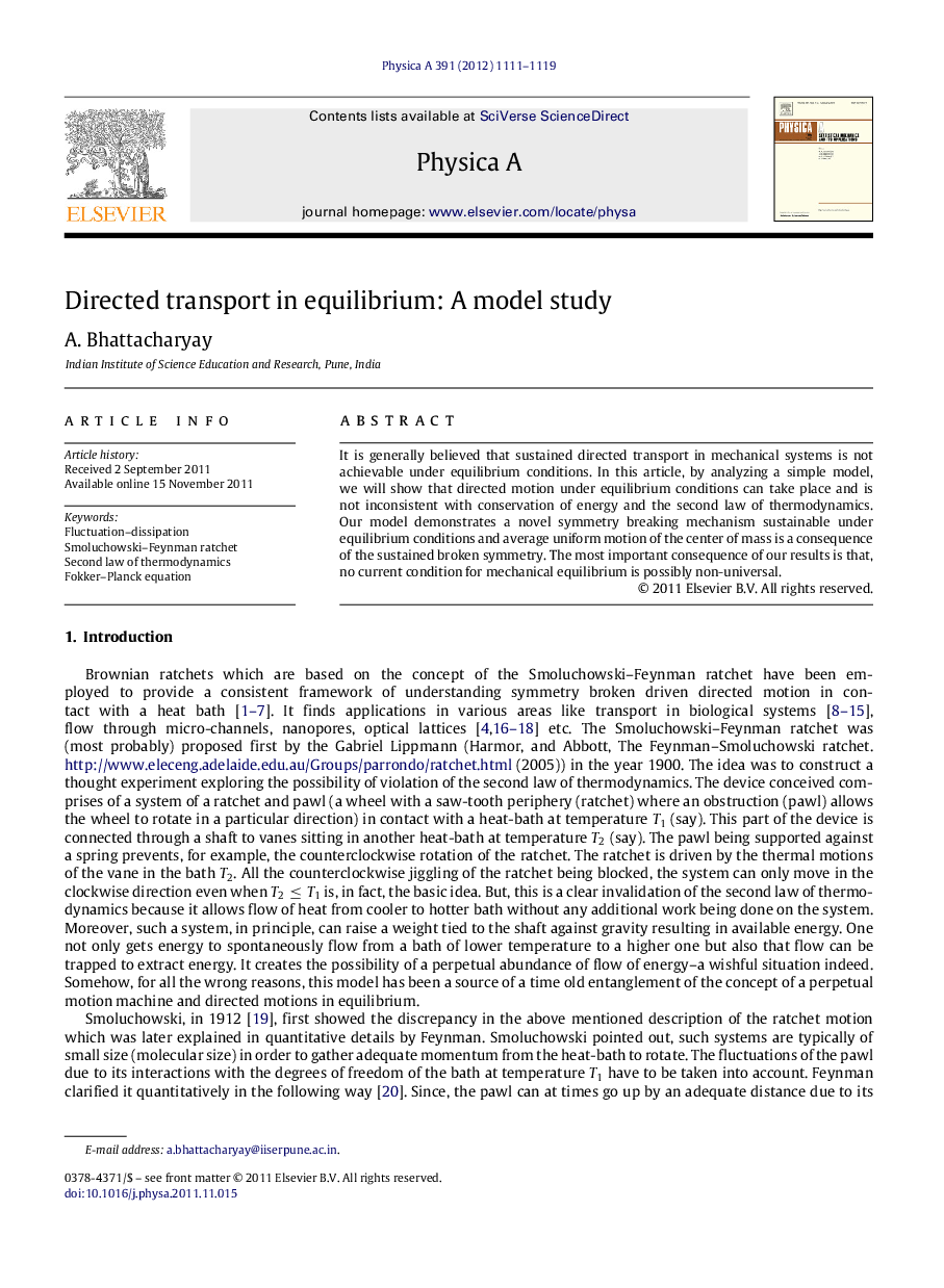 Directed transport in equilibrium: A model study