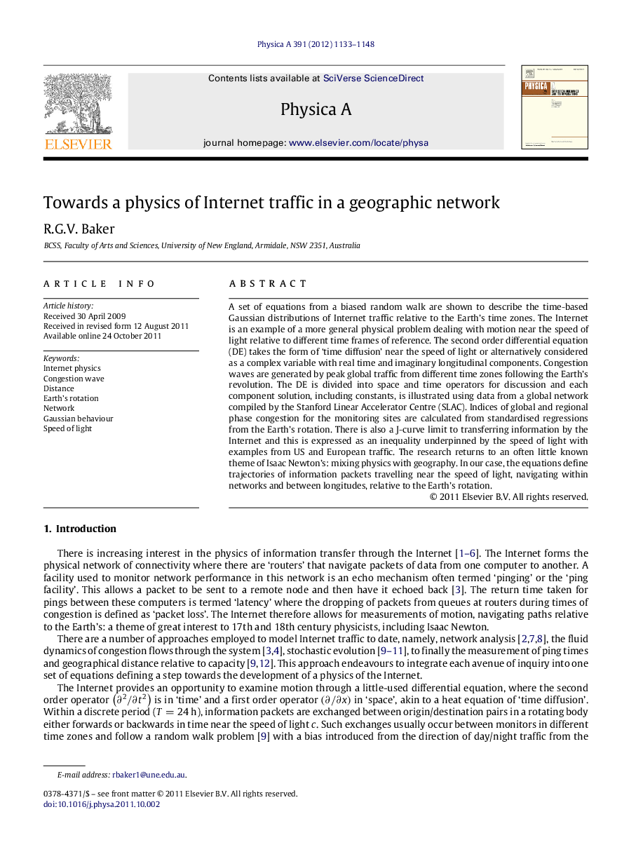 Towards a physics of Internet traffic in a geographic network