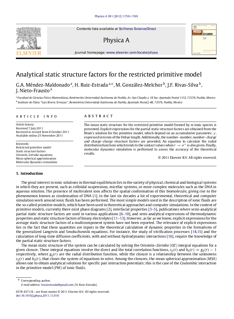 Analytical static structure factors for the restricted primitive model