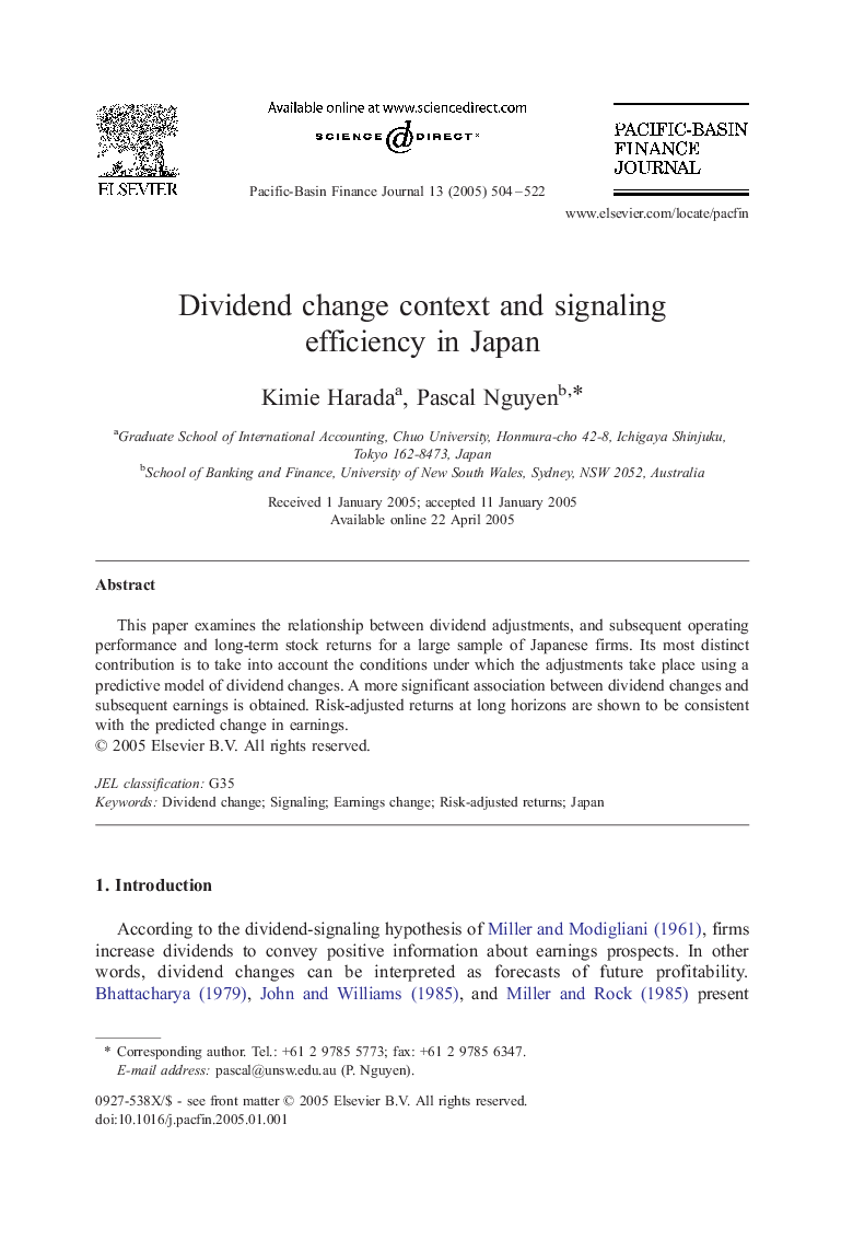Dividend change context and signaling efficiency in Japan