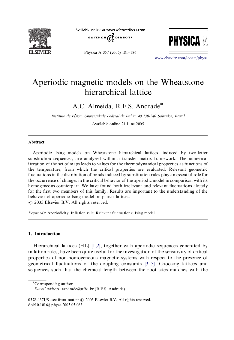 Aperiodic magnetic models on the Wheatstone hierarchical lattice