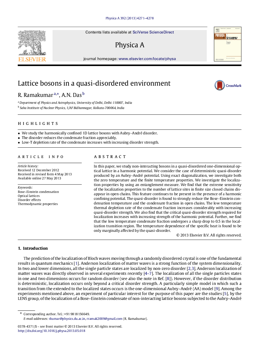 Lattice bosons in a quasi-disordered environment