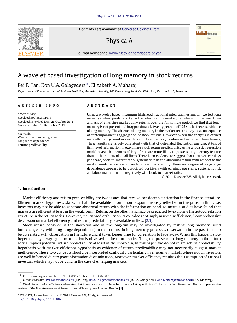 A wavelet based investigation of long memory in stock returns