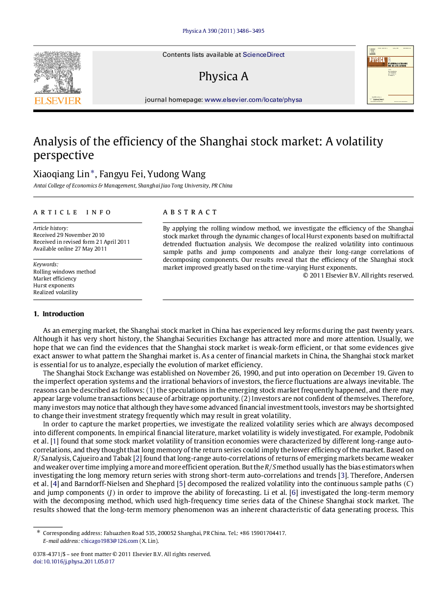 Analysis of the efficiency of the Shanghai stock market: A volatility perspective