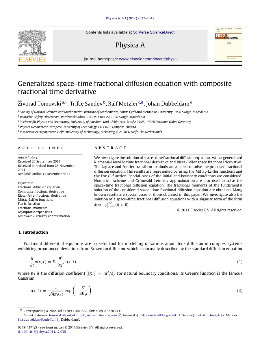 Generalized space-time fractional diffusion equation with composite fractional time derivative