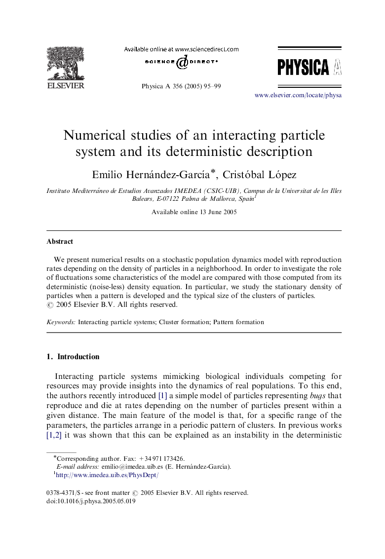 Numerical studies of an interacting particle system and its deterministic description