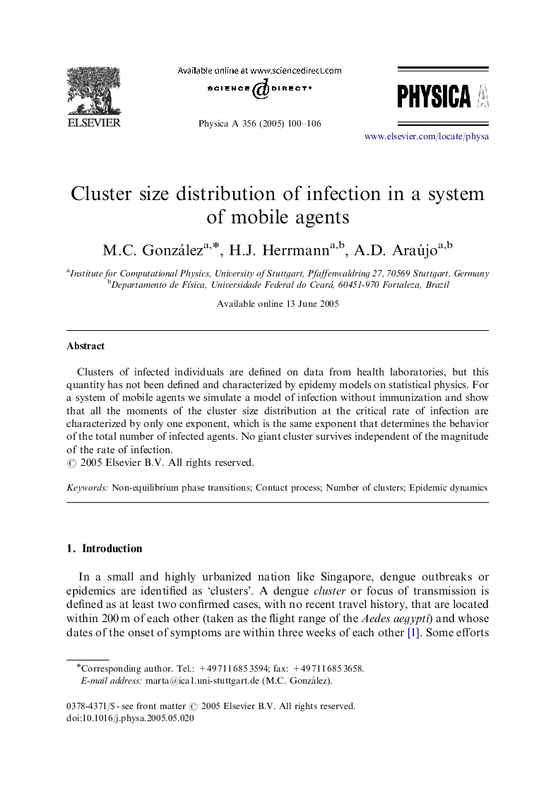 Cluster size distribution of infection in a system of mobile agents