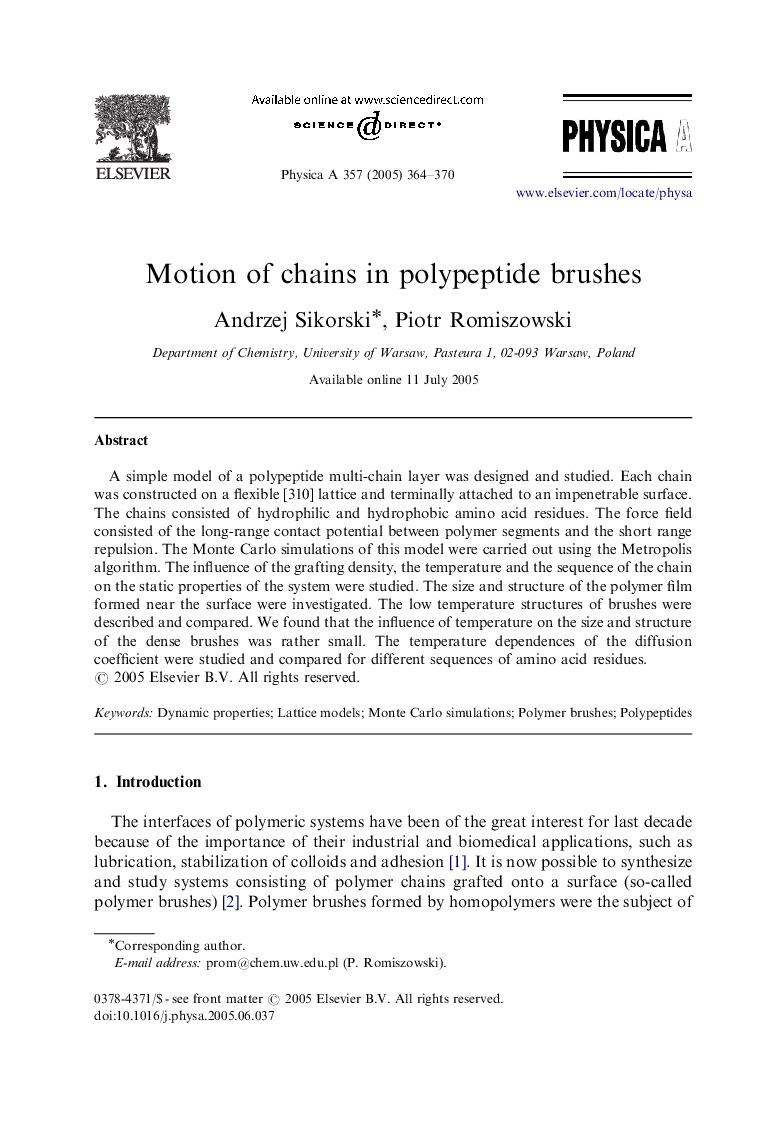 Motion of chains in polypeptide brushes