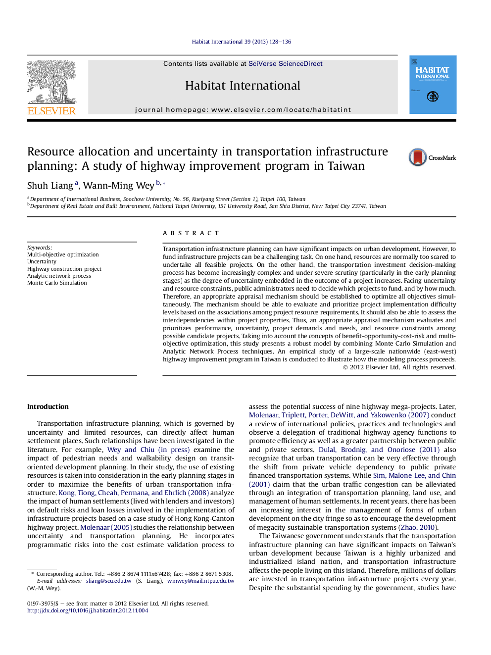 Resource allocation and uncertainty in transportation infrastructure planning: A study of highway improvement program in Taiwan