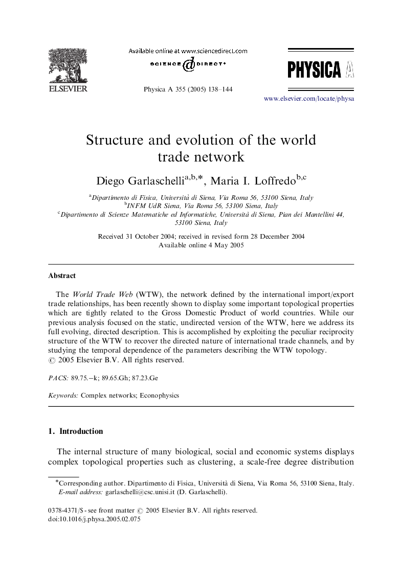 Structure and evolution of the world trade network