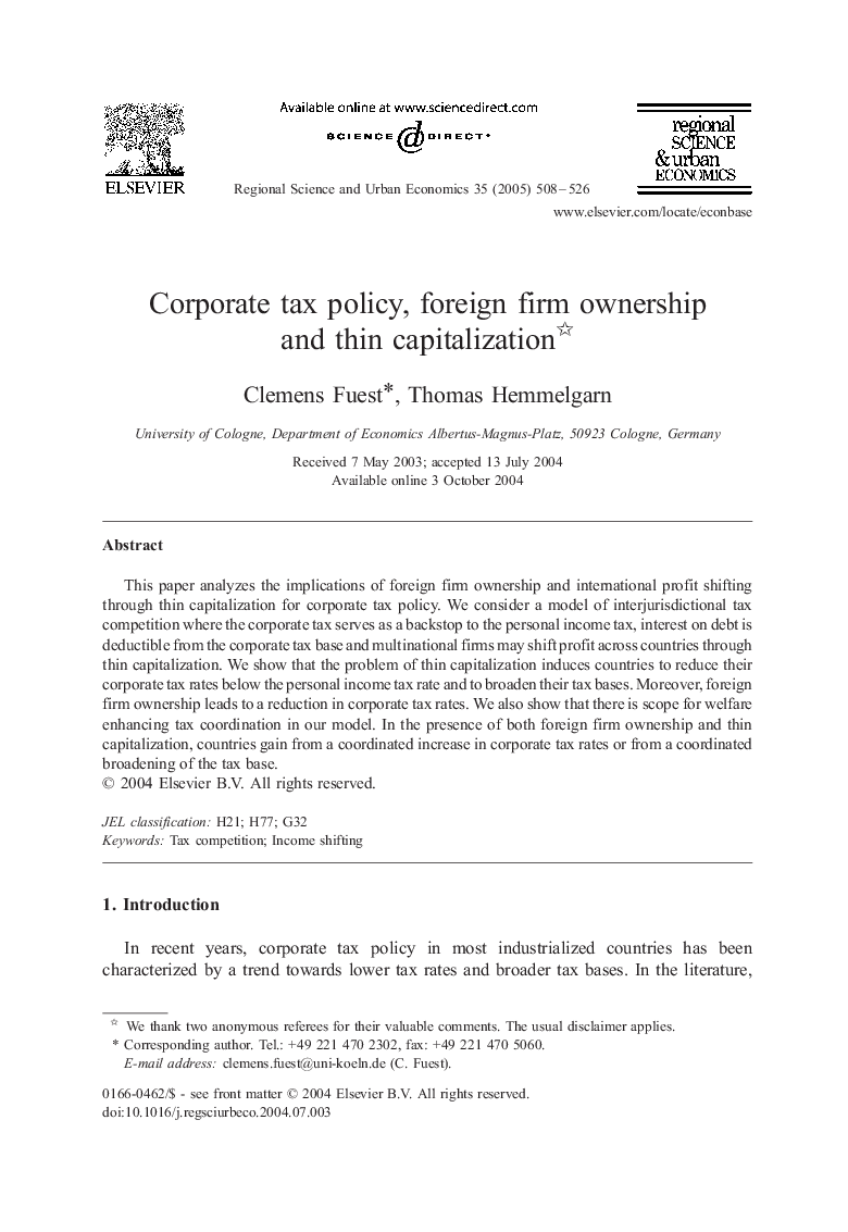 Corporate tax policy, foreign firm ownership and thin capitalization