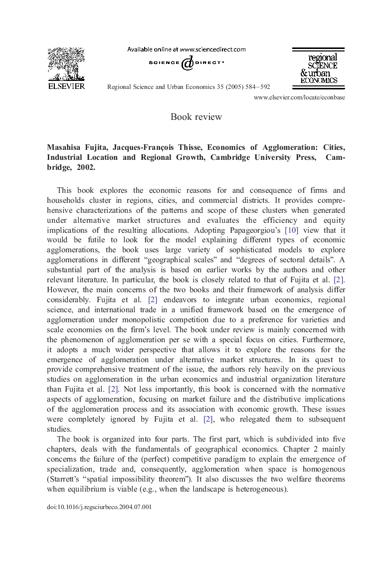 Economics of Agglomeration: Cities, Industrial Location and Regional Growth