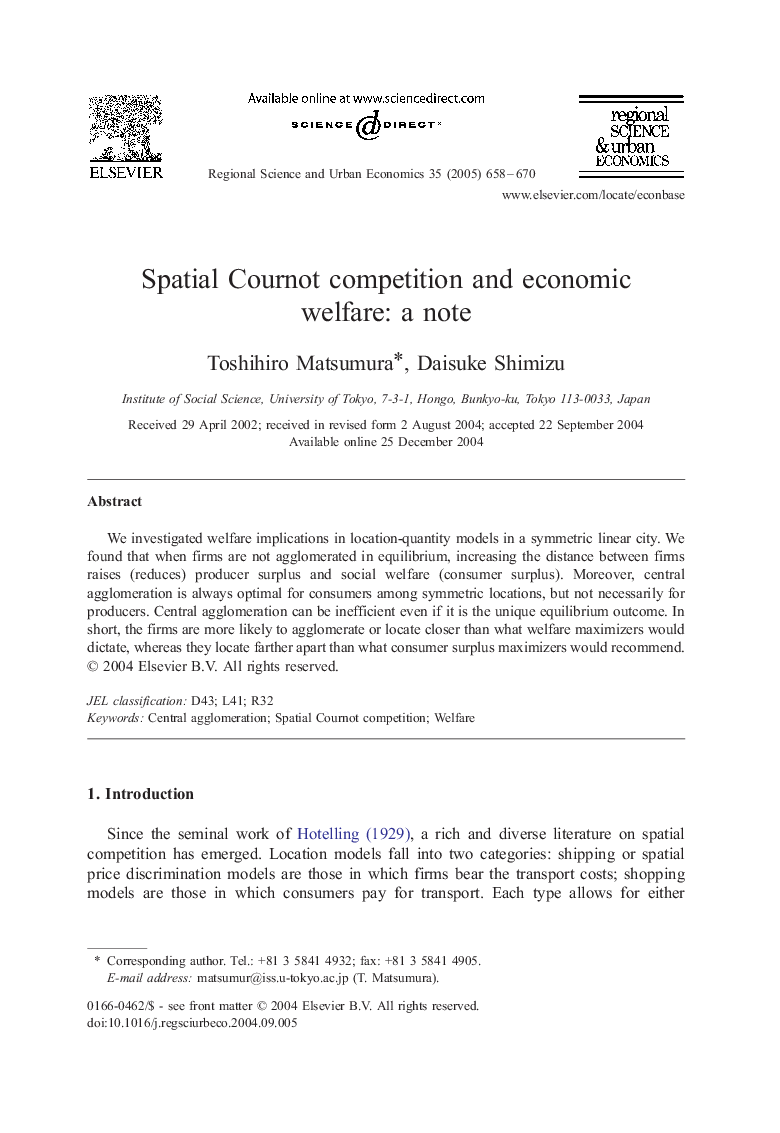 Spatial Cournot competition and economic welfare: a note