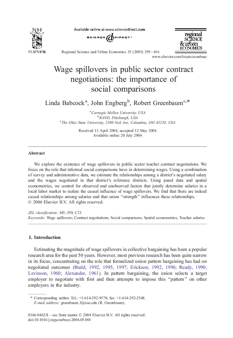 Wage spillovers in public sector contract negotiations: the importance of social comparisons