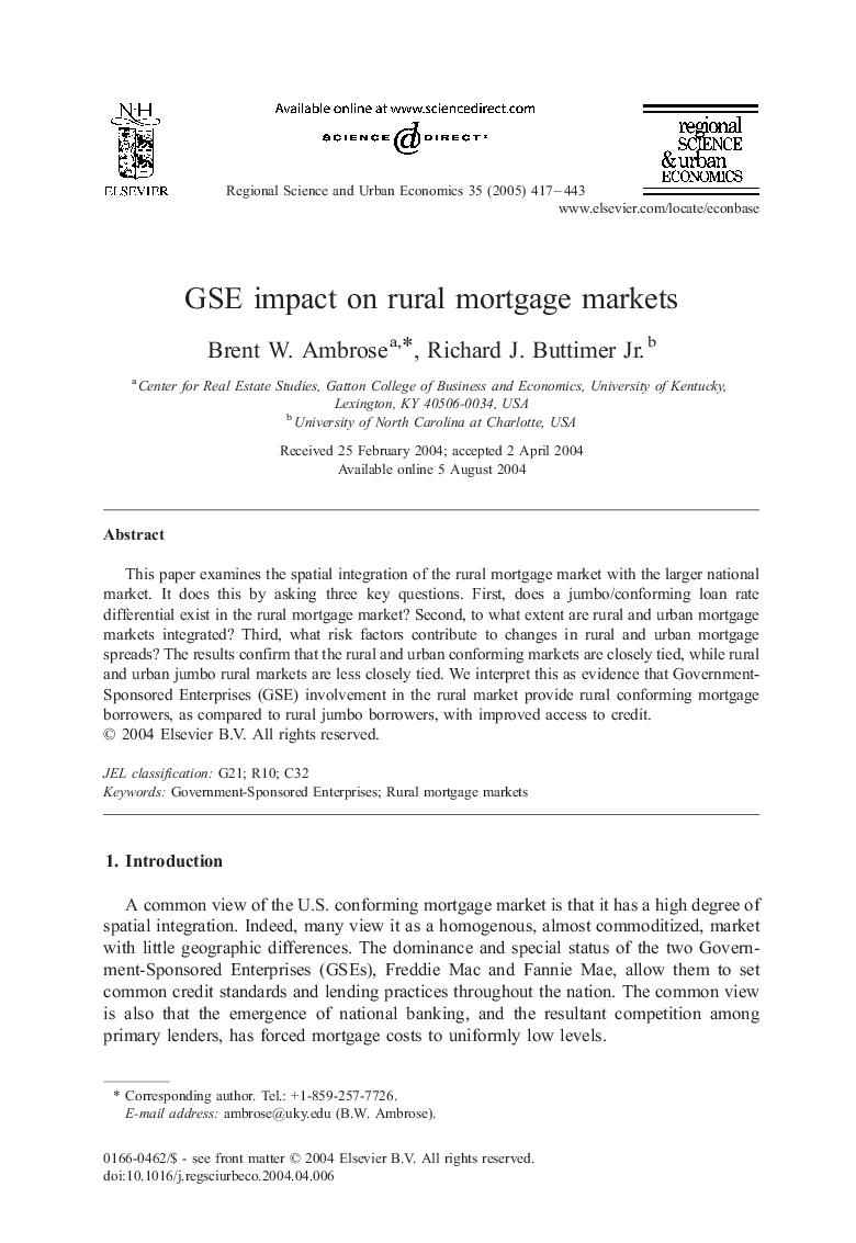GSE impact on rural mortgage markets