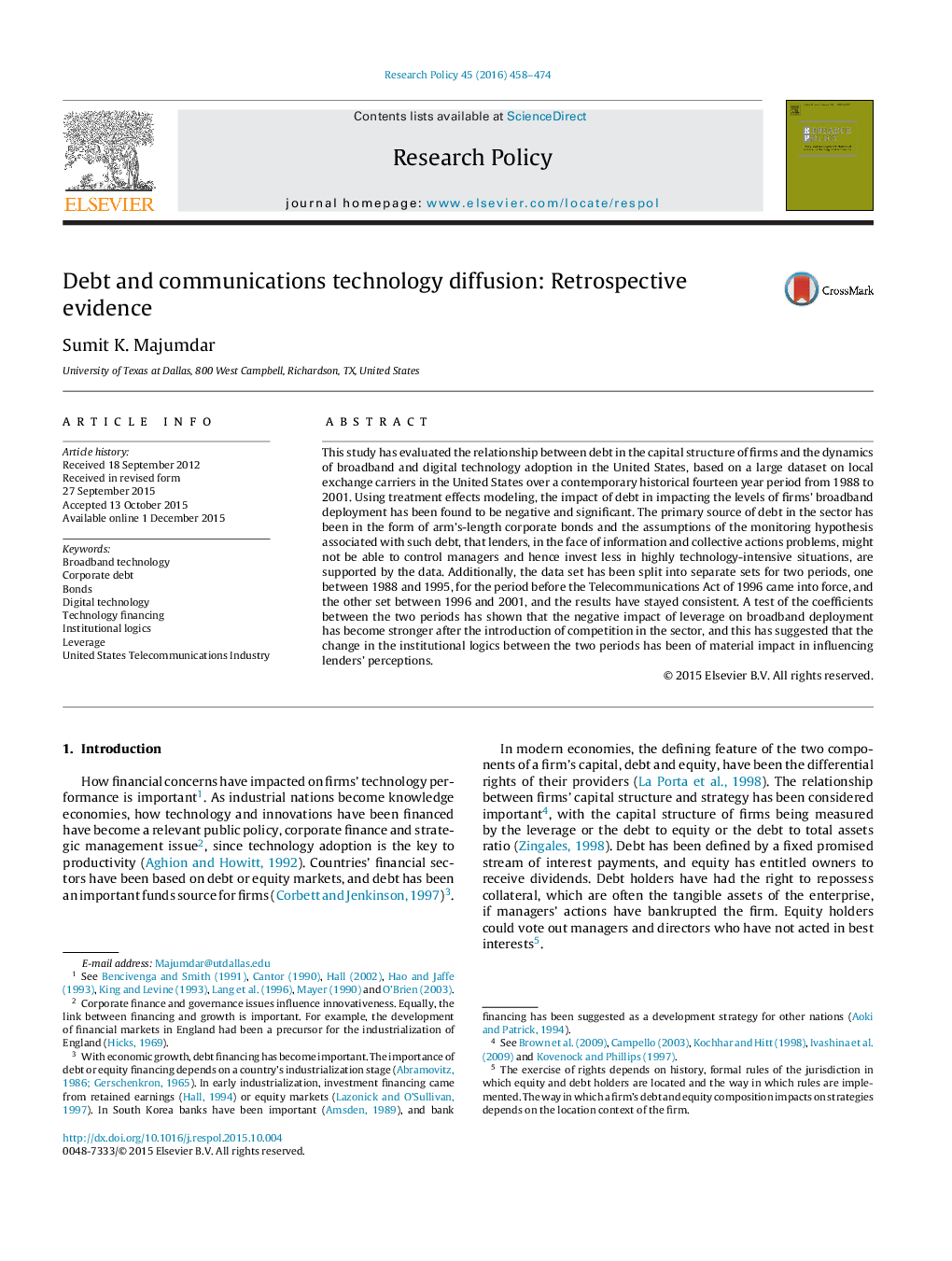 Debt and communications technology diffusion: Retrospective evidence