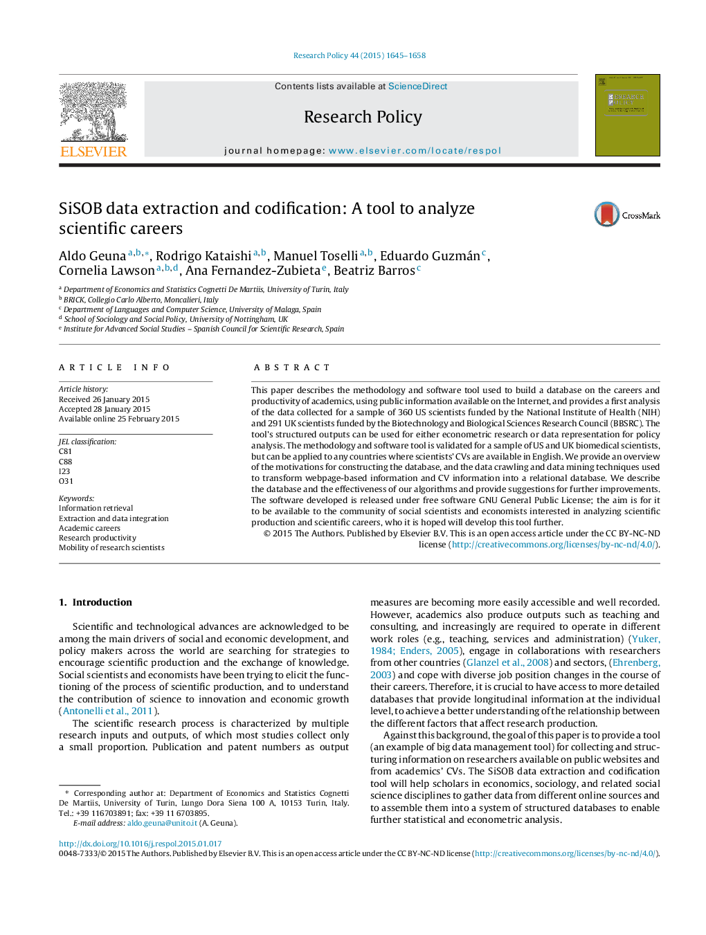 SiSOB data extraction and codification: A tool to analyze scientific careers