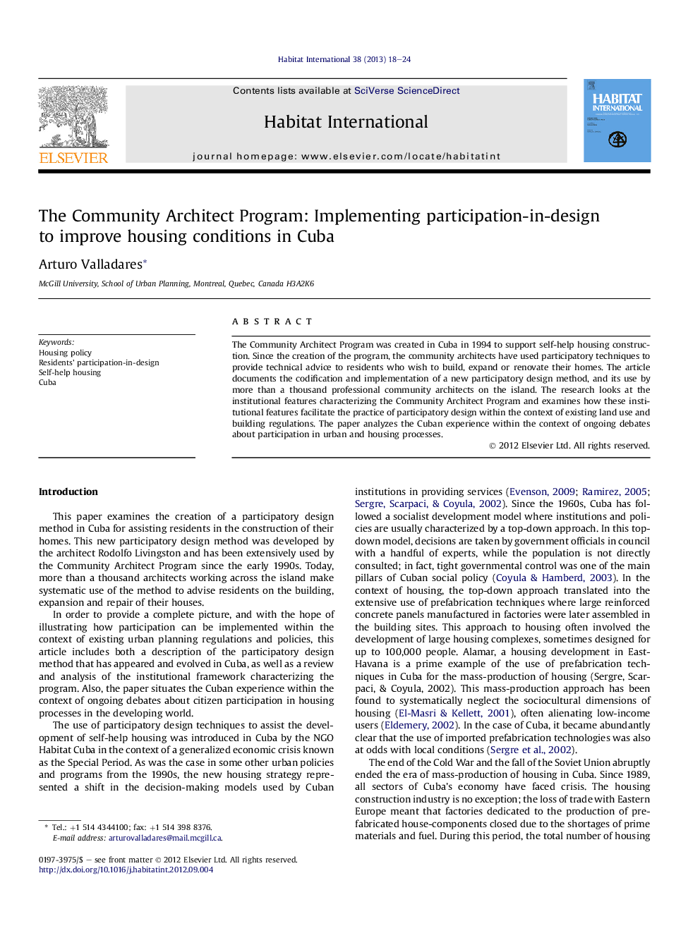 The Community Architect Program: Implementing participation-in-design to improve housing conditions in Cuba