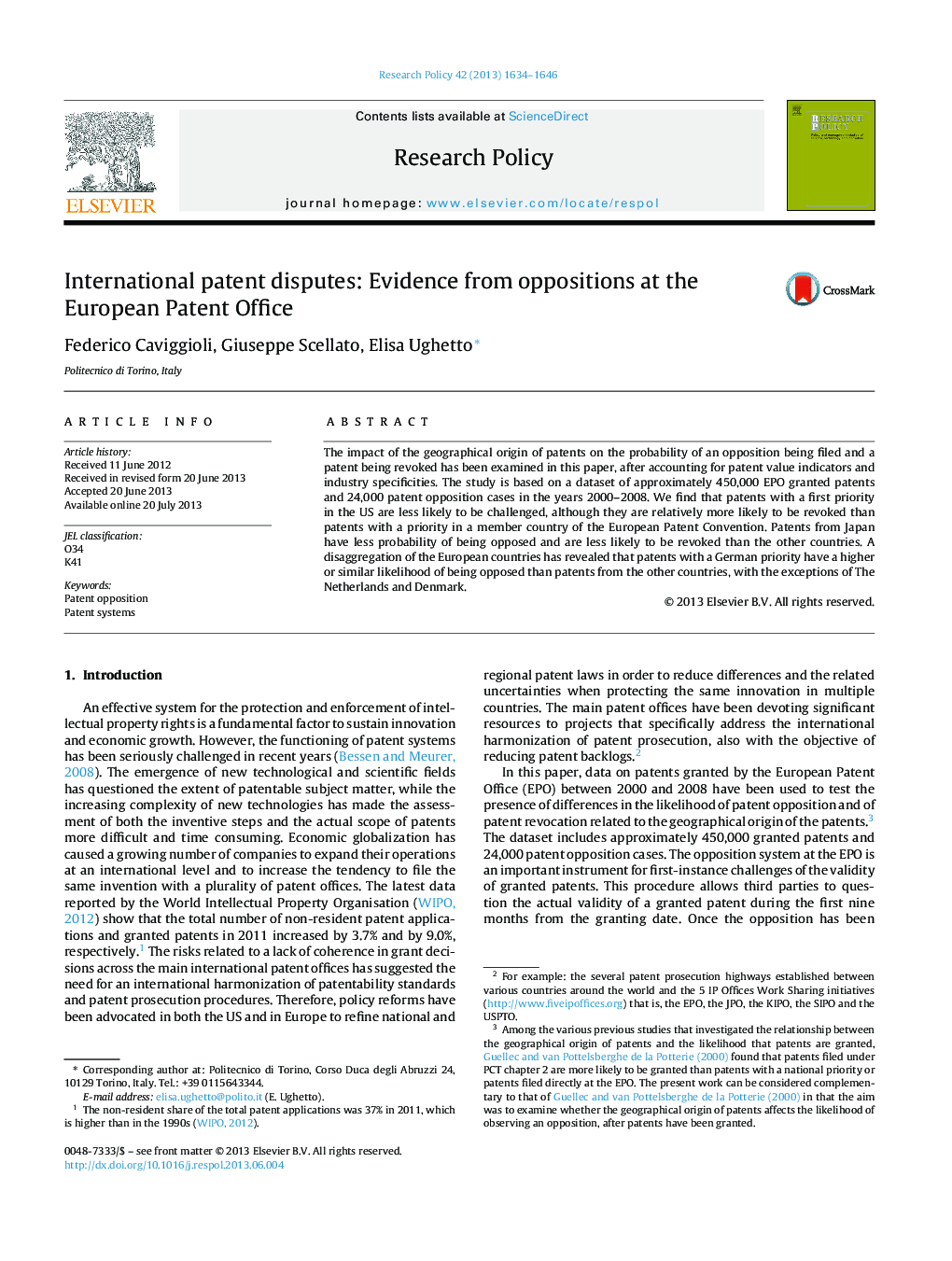 International patent disputes: Evidence from oppositions at the European Patent Office