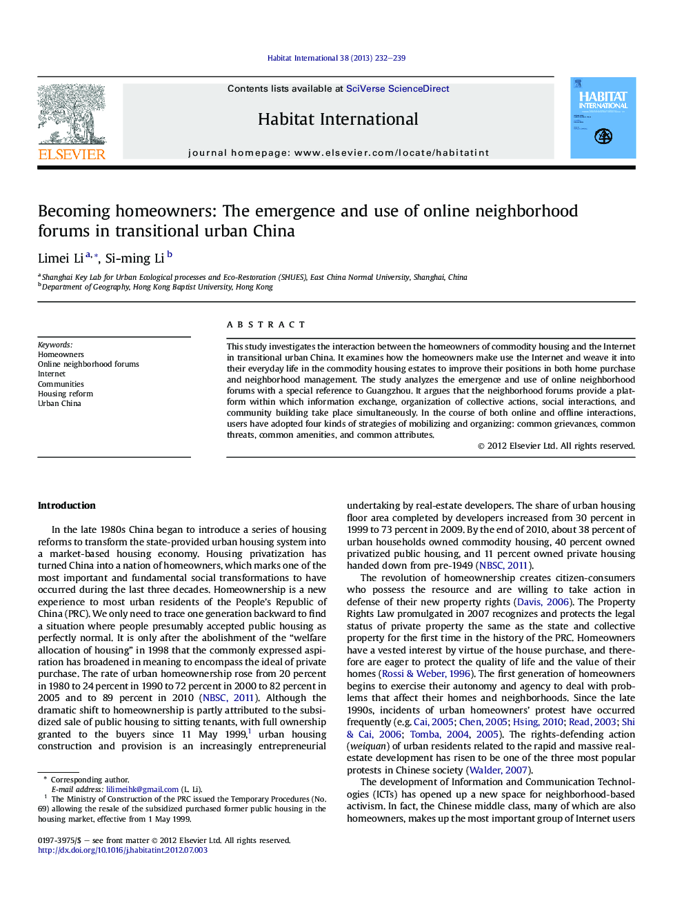 Becoming homeowners: The emergence and use of online neighborhood forums in transitional urban China