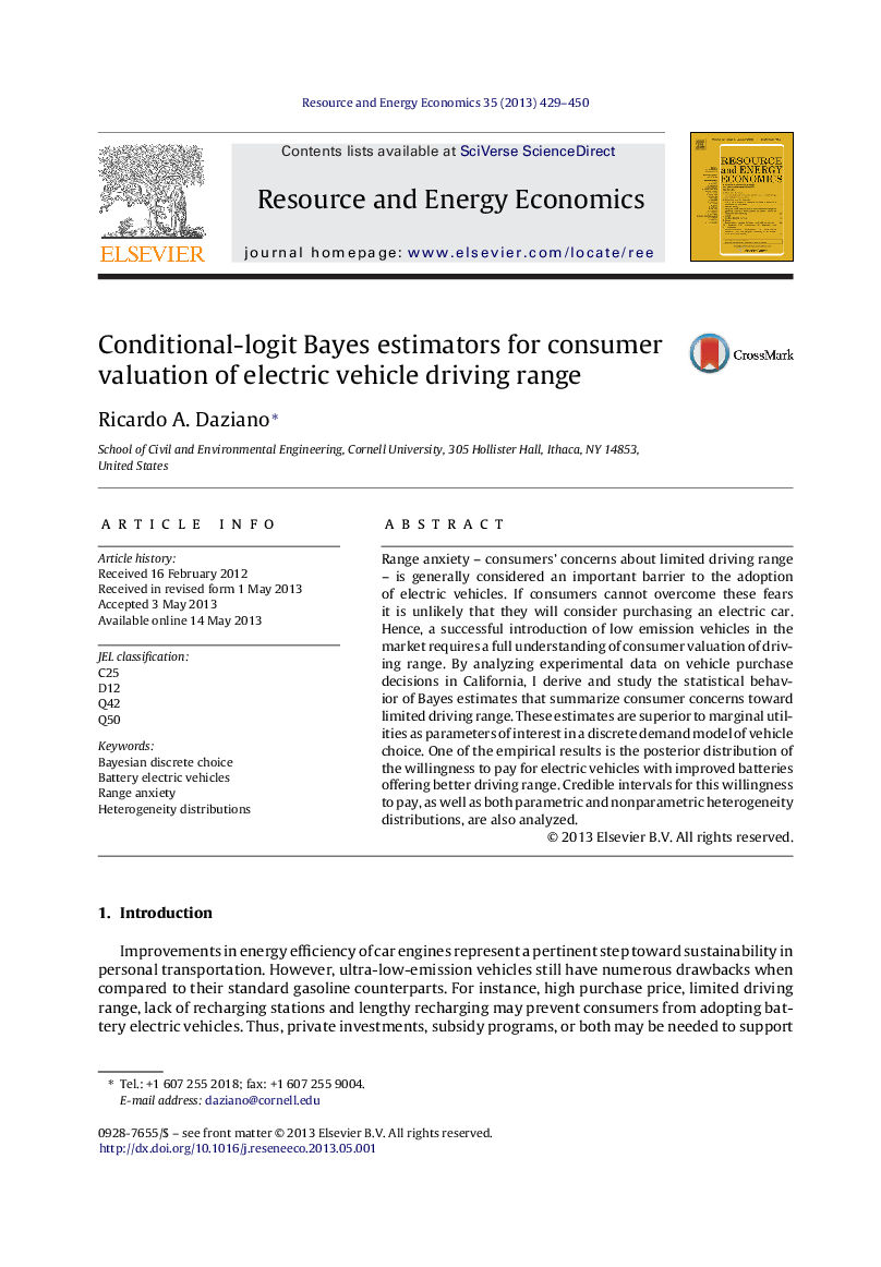 Conditional-logit Bayes estimators for consumer valuation of electric vehicle driving range