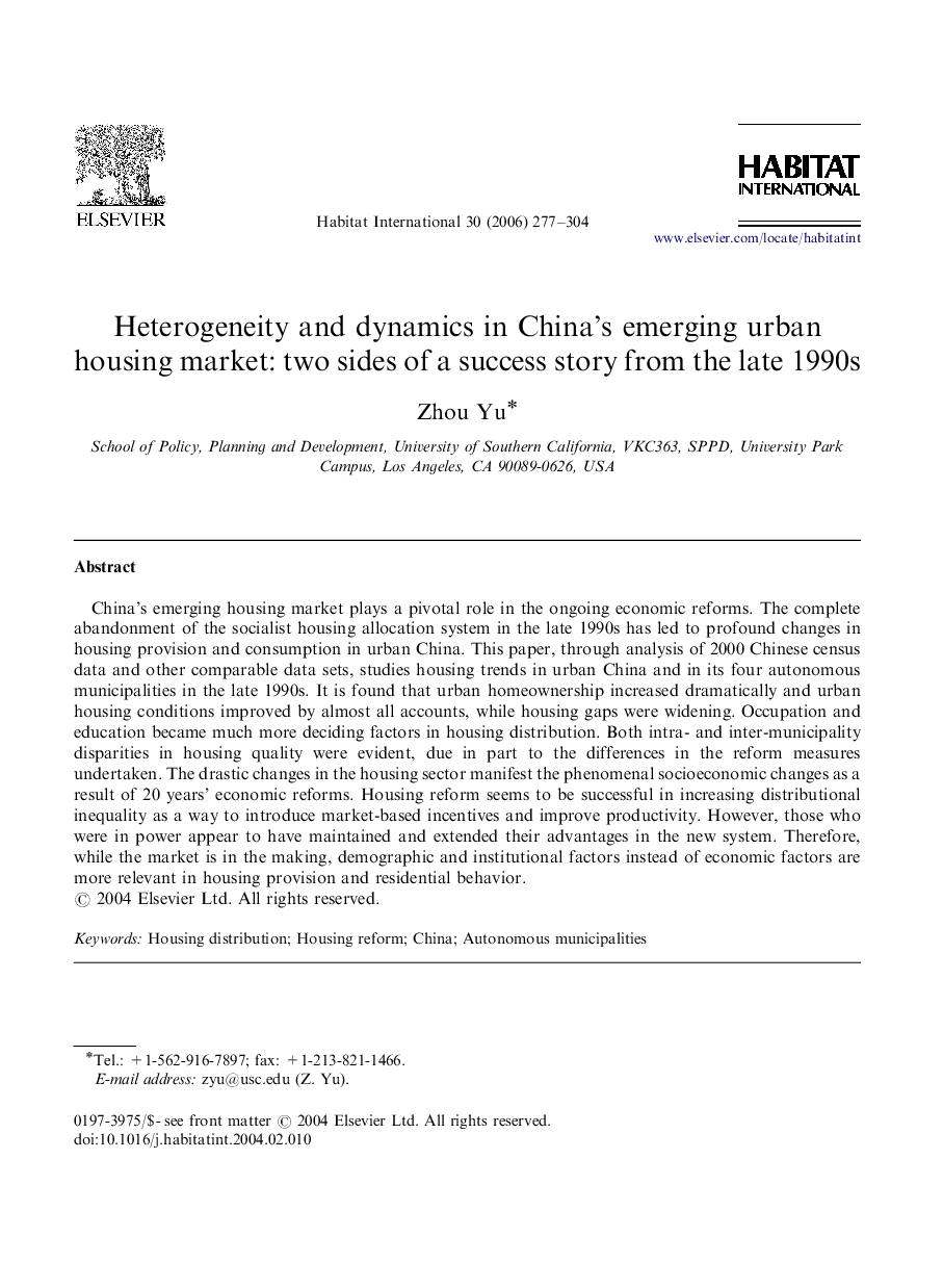 Heterogeneity and dynamics in China's emerging urban housing market: two sides of a success story from the late 1990s