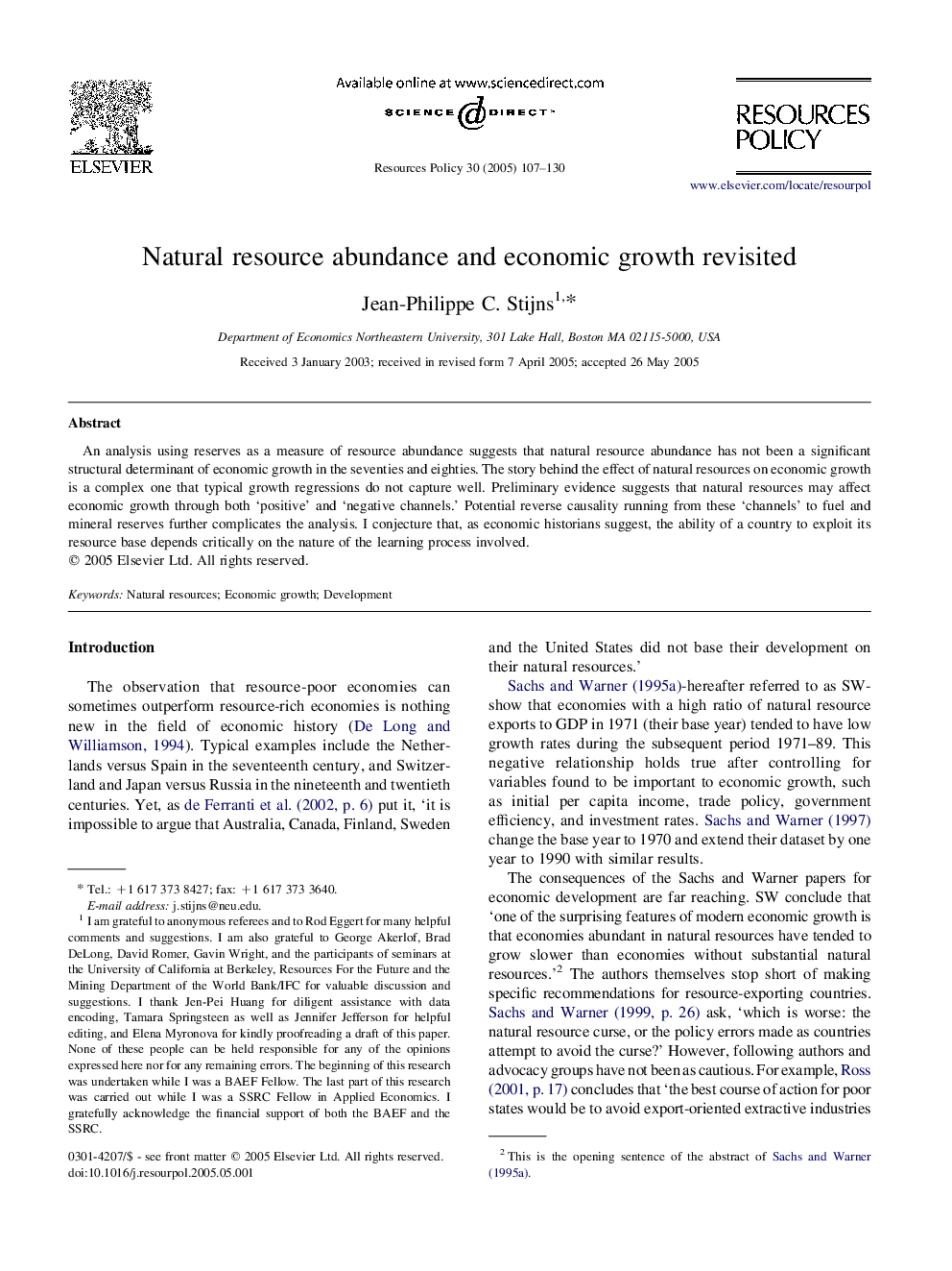 Natural resource abundance and economic growth revisited