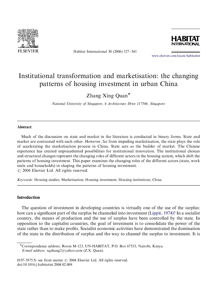 Institutional transformation and marketisation: the changing patterns of housing investment in urban China