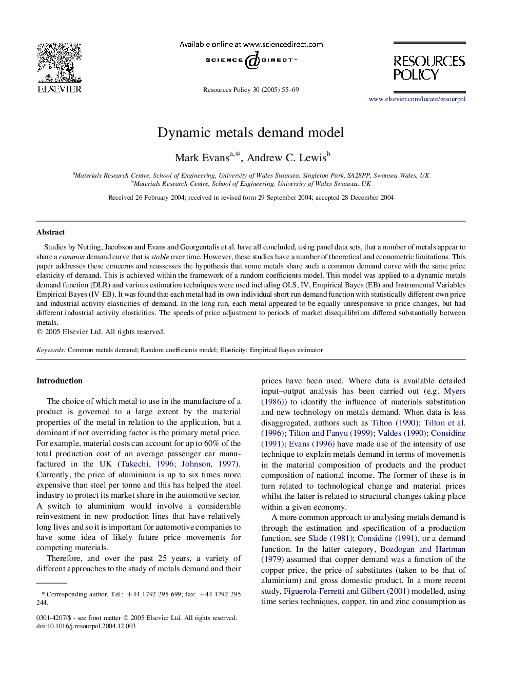 Dynamic metals demand model