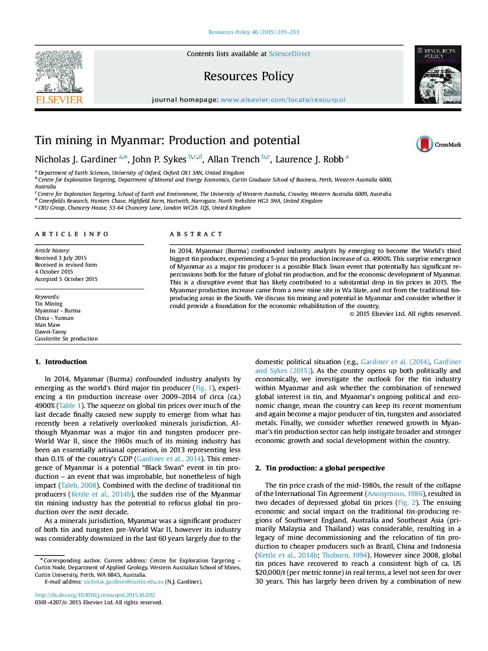 Tin mining in Myanmar: Production and potential