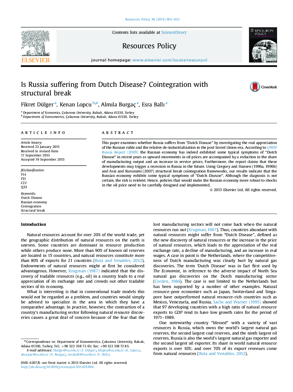 Is Russia suffering from Dutch Disease? Cointegration with structural break