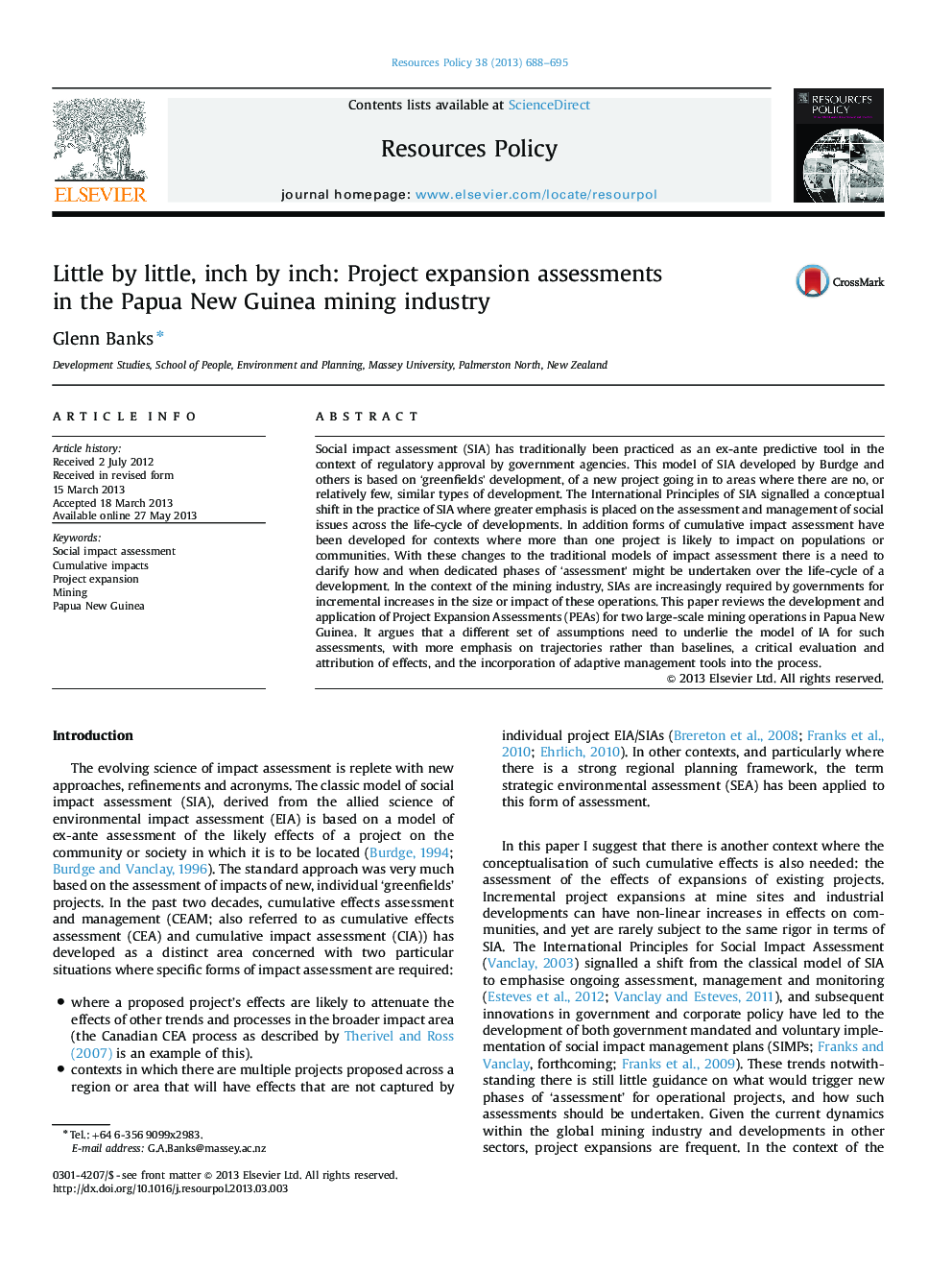 Little by little, inch by inch: Project expansion assessments in the Papua New Guinea mining industry