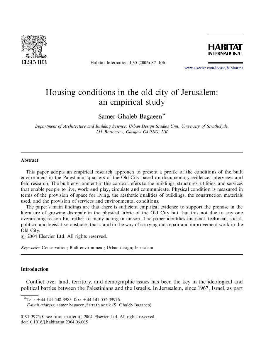 Housing conditions in the old city of Jerusalem: an empirical study